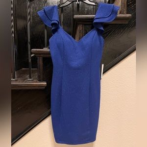 City Vibe sparkly, cobalt blue, lined, mini dress with padding.